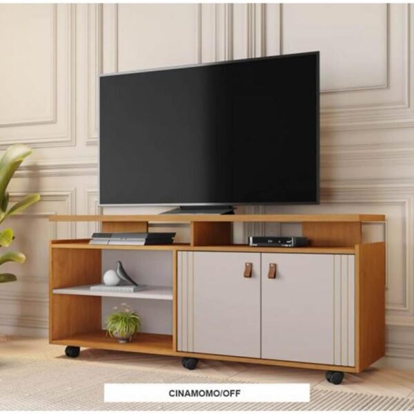 Rack Ilustre 2PTS  TV55º Pux Couro A. 0,62 L.1,38 P. 0,38 Cinamomo Off White.