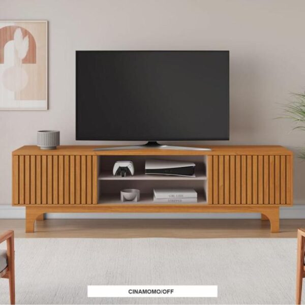 RACK TRUNFO 2PT RIPADA L. 2,00 A.0,69 P. 0,38 TV 70'' COR CINAMOMO.
