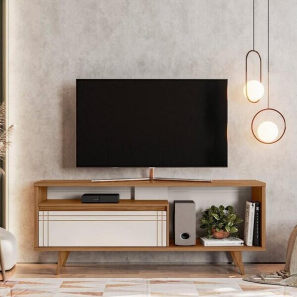 Bancada Rack 1315 A.0,66 L.1,63 P.0,38 1 Pta C/ Pés Palito  Madeira.Feijo Off White