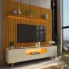 Rack NobreOff/Nat. L. 2.10+Painel Nobre Nat.Ripado C/ Led MDF TV 85" L. 2.30.