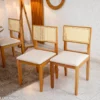 2 Cadeira Santorini Linho Bege Madeira Maciça Caixa c/ 2 Cadeiras