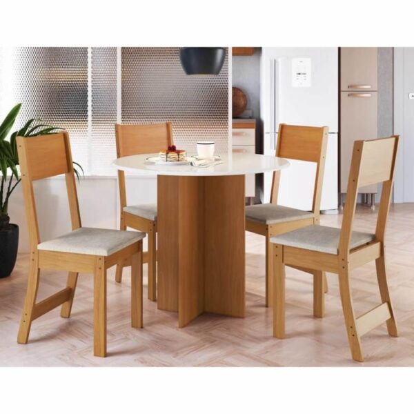 Mdf Conjunto Mesa 4 Cad. Redonda Alice 90 Act Linho
