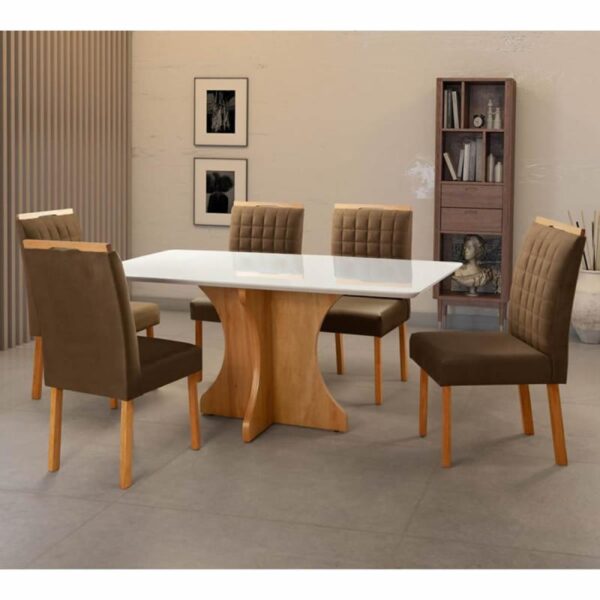 Sala Conjunto de Mesa Malaga c/ 6 adeiras 1,60 x 0,80 Base Turin Carvalho