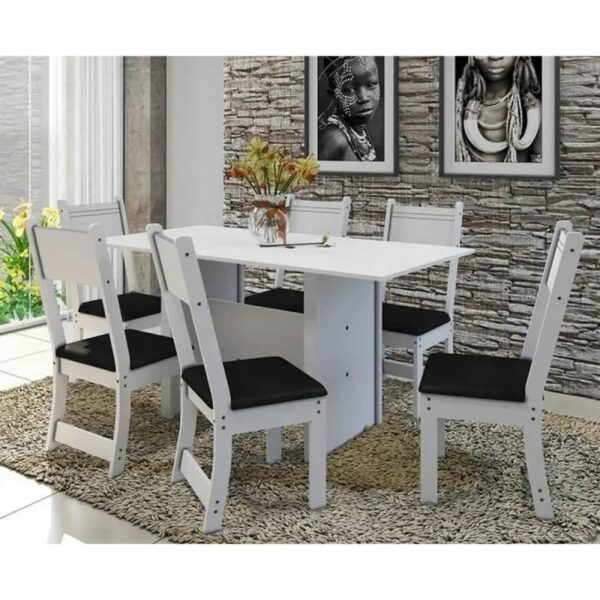 Mdf Conjunto Mesa  Talita c/ 6 Cadeiras  1,50 X 0,68 Cor Branca
