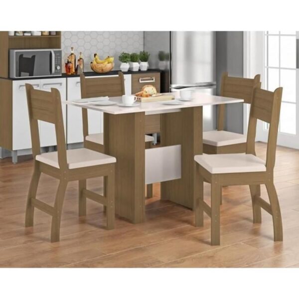 Mdf Conjunto de Mesa Milano c/ 4 Cadeiras Carv. Off White.