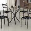 Tub Conjunto Mesa Maraba 75x75 Martelado Tmp Vidro Quadrado com 4 Cds