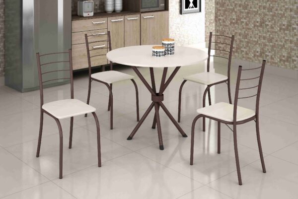 Tub Conjunto Mesa Rio 70 Marrom Tmp Ardosia Redonda Off White com 4 Cds